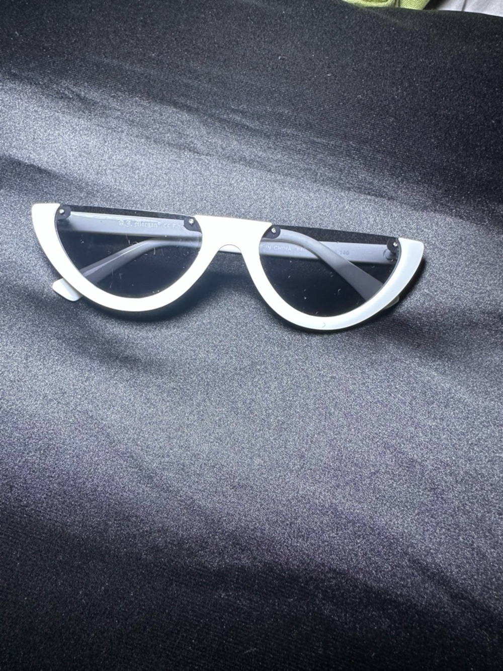 Fashion Nova White Half-Moon Cat-Eye Sunglasses with Black Lenses
